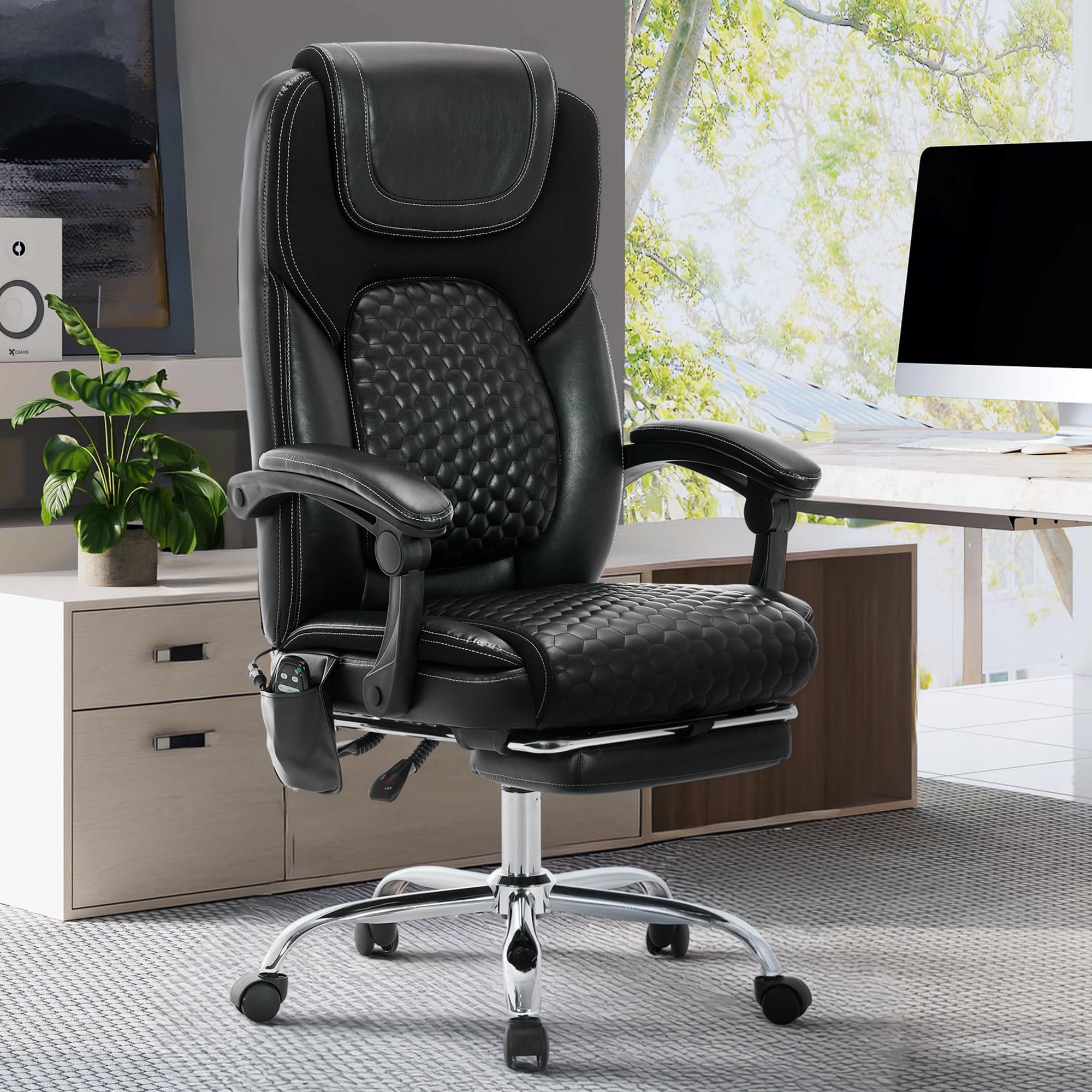 Executive Office Chair with Massage, Heat & Footrest - Ergonomic High-Back Recliner