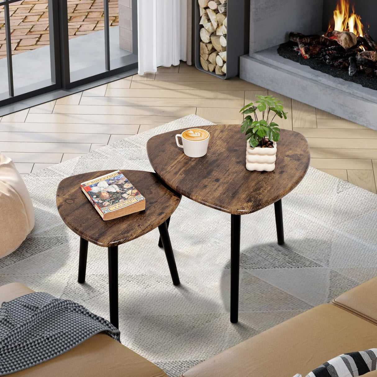 Coffee Table Set of 2 Triangular End Side Tables Modern Industrial Simple Nightstand