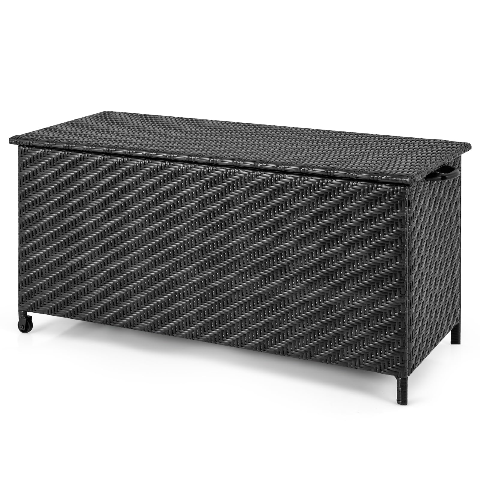 Tightly-Woven Rattan Deck Box, Patiojoy Storage Cabinet Container with Polyester Liner