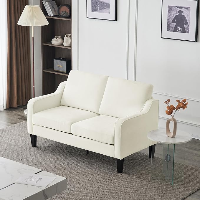 53" Love Seat Couches, 2 Seater Loveseat Mid Century Modern Sofa Couch Soft Chenille