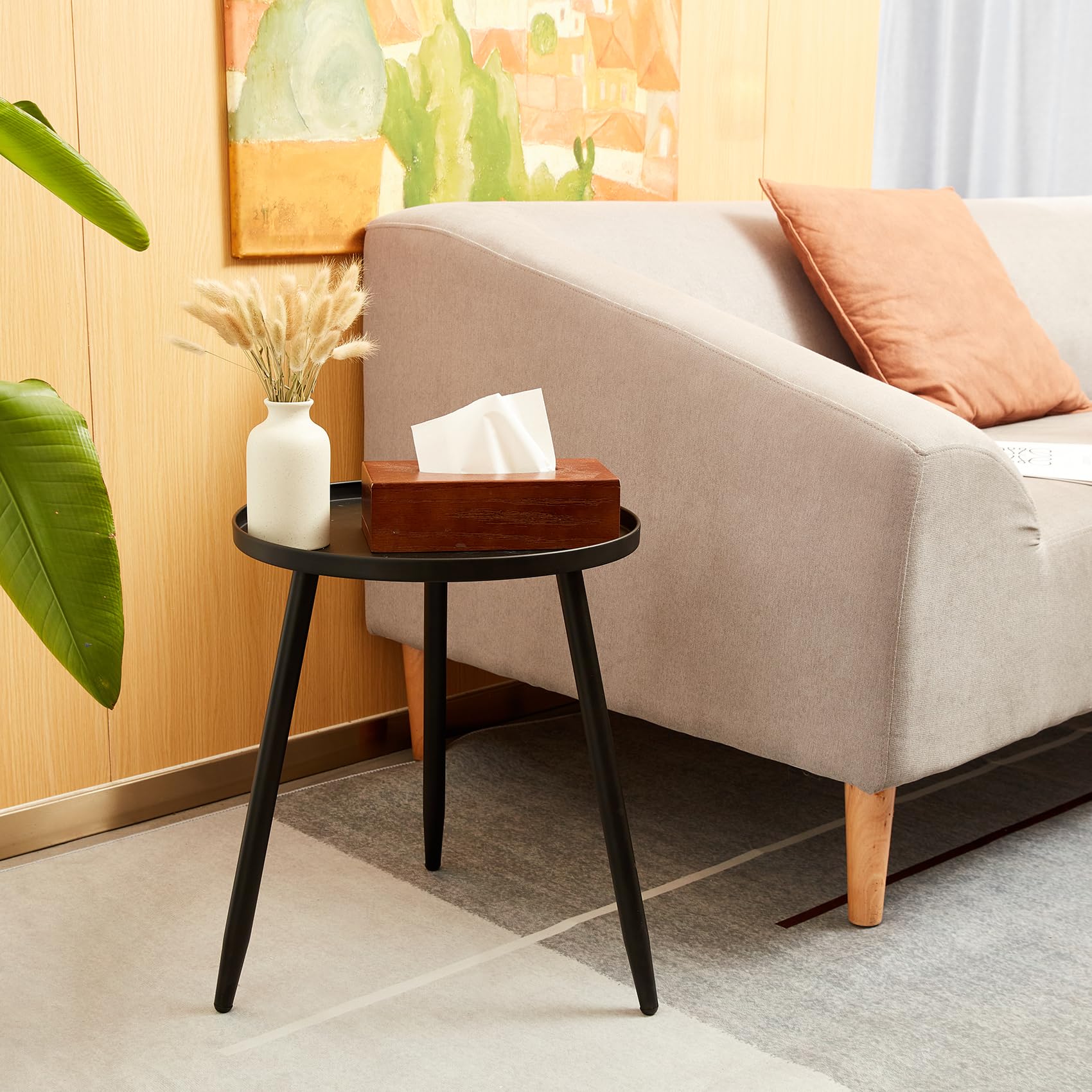 Decent End/Side Tables - Small Round Accent Table, Metal Black Narrow Night Stands