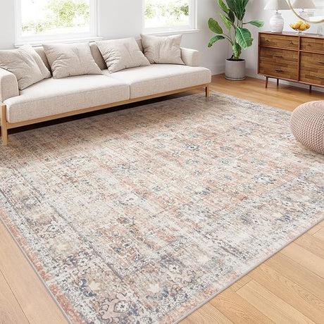 Washable Area Rug 4x6 Boho Bedroom Rug Oriental Low-Pile Indoor Rug for Living Room