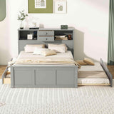 Platform Bed with 3 Drawers, Trundle and Charging Station, Wooden Bedframe w/Storage