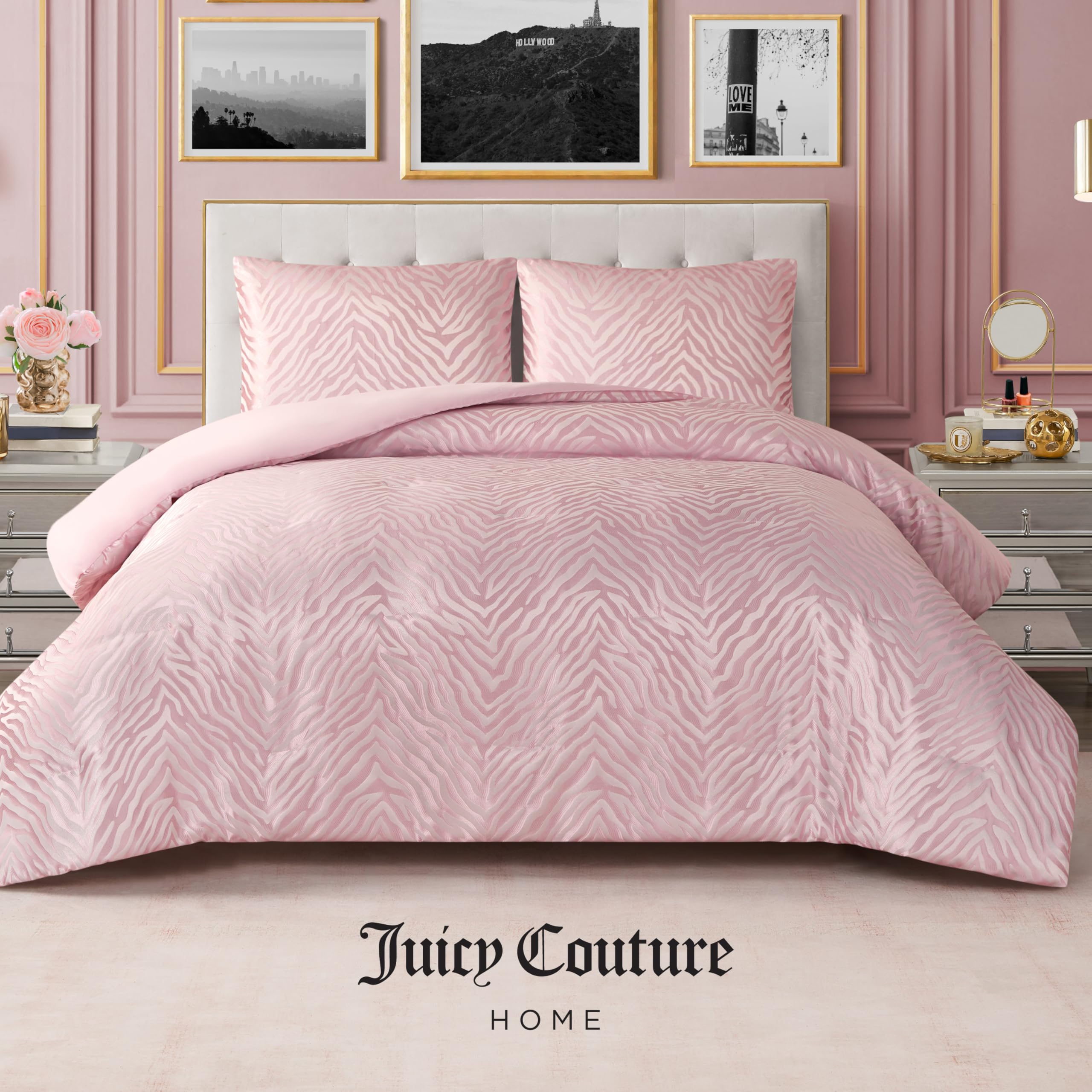 Pink Marshmallow Sparkle Zebra Jacquard Full/Queen Comforter Set - 3 Piece