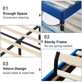 Full Size Upholstered Platform Bed Frame with Wave Fabric Headboard