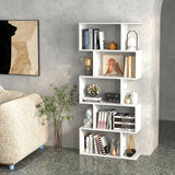 5-Tier Geometric Bookshelf, S Shaped Bookcase w/Anti-Toppling Device, Freestanding