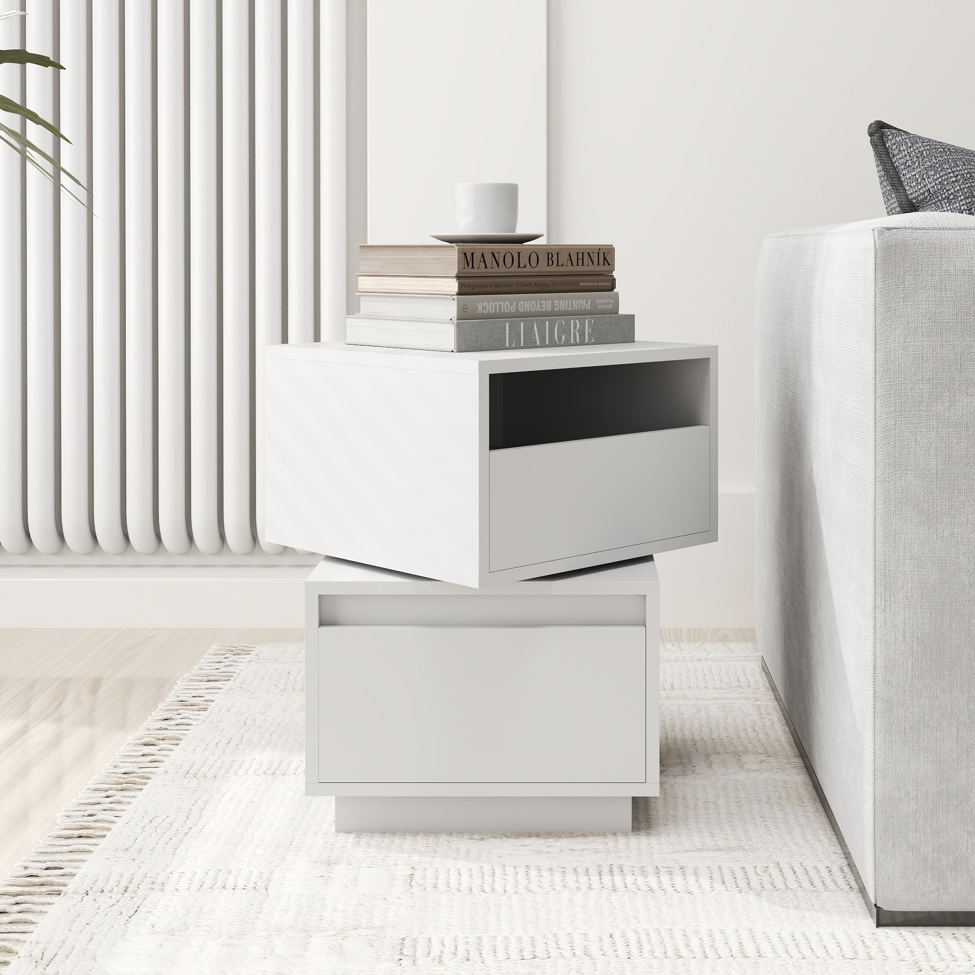 22‘’H 2-Drawer Nightstand End Table, 2-Drawer Rotatable Bedside Table