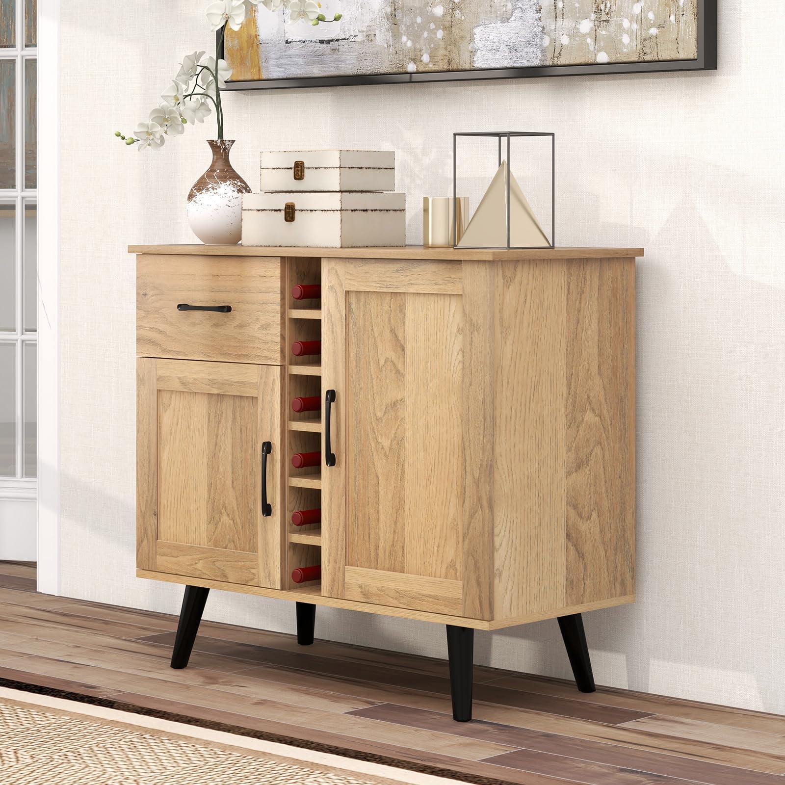 Buffet Cabinet with Storage, Liquor Cabinet with 6-Bottle Wine Rack