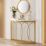 Half Moon Gold Console Table, 43 Inch Modern Faux Marble Entryway Table,