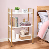 37.09" H 3 Tier Bookshelf, Modern Small Book Shelf for Small Spaces, White Gold Wooden Shelves for Bedroom Living Room and Home Office, 13.78" D x 24.12" W x 37.09" H, JCJ42M