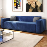 88.6" 3-Seater Modern Minimalist Sofa with Square Armrests, Oversized Seat Velvet Couch and 2 Pillows,