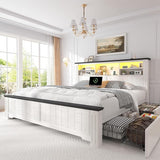 Headboard and Storage, 4 Drawers & LED & USB Bed Frame Queen Size with Storage