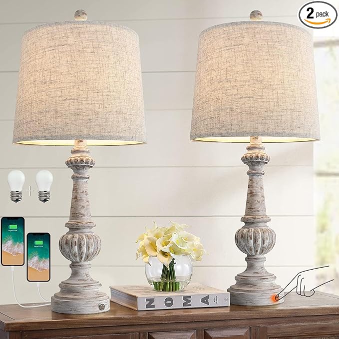 25.75" Traditional 3-Way Dimmable Table Lamp Set of 2 for Living Room Bedside