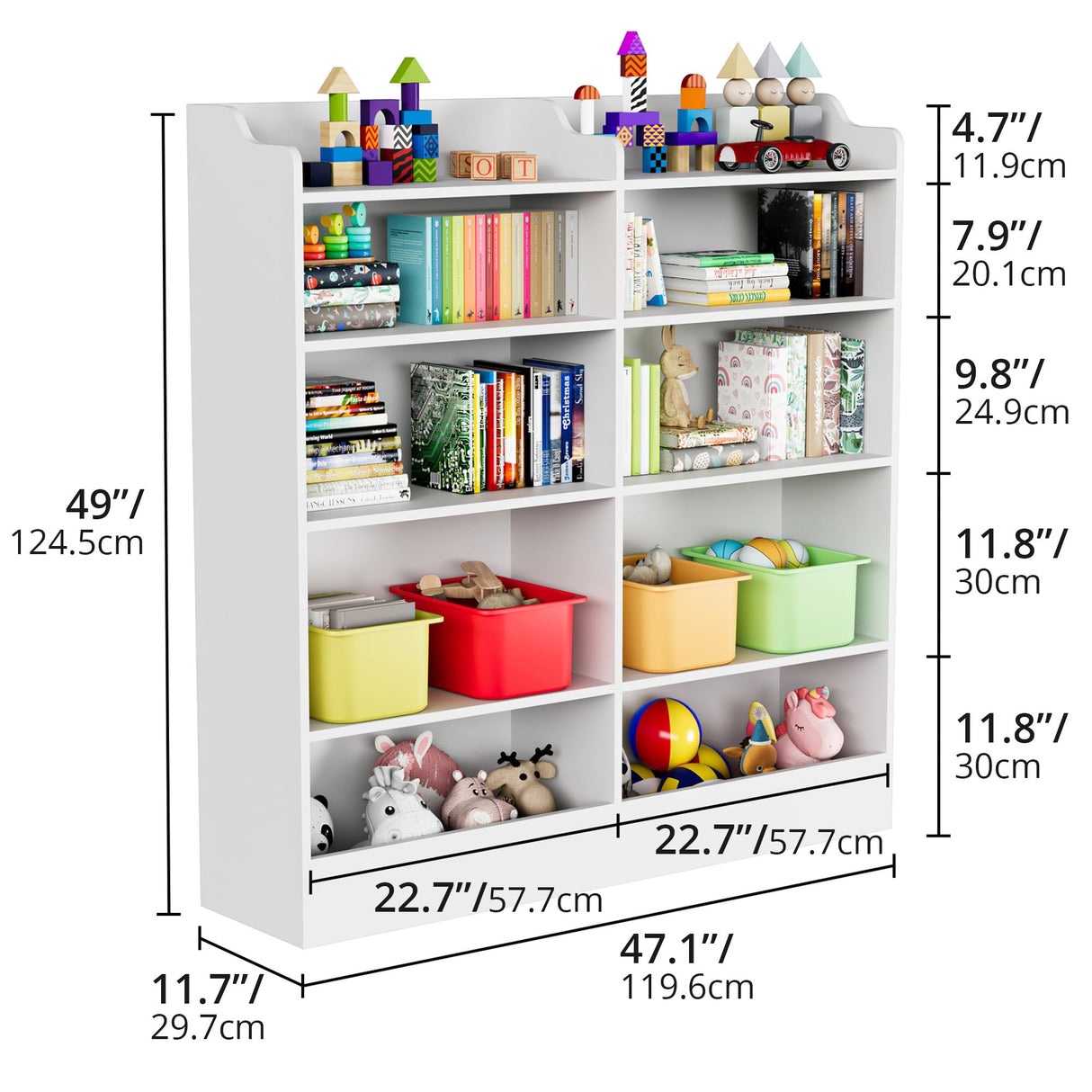 5 Tier Kids Bookshelf, 10 Cubby Toy Storage Cabinet, Tollder Bookcase for Bedroom