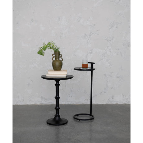 Round Metal Table with Handle, Matte Black