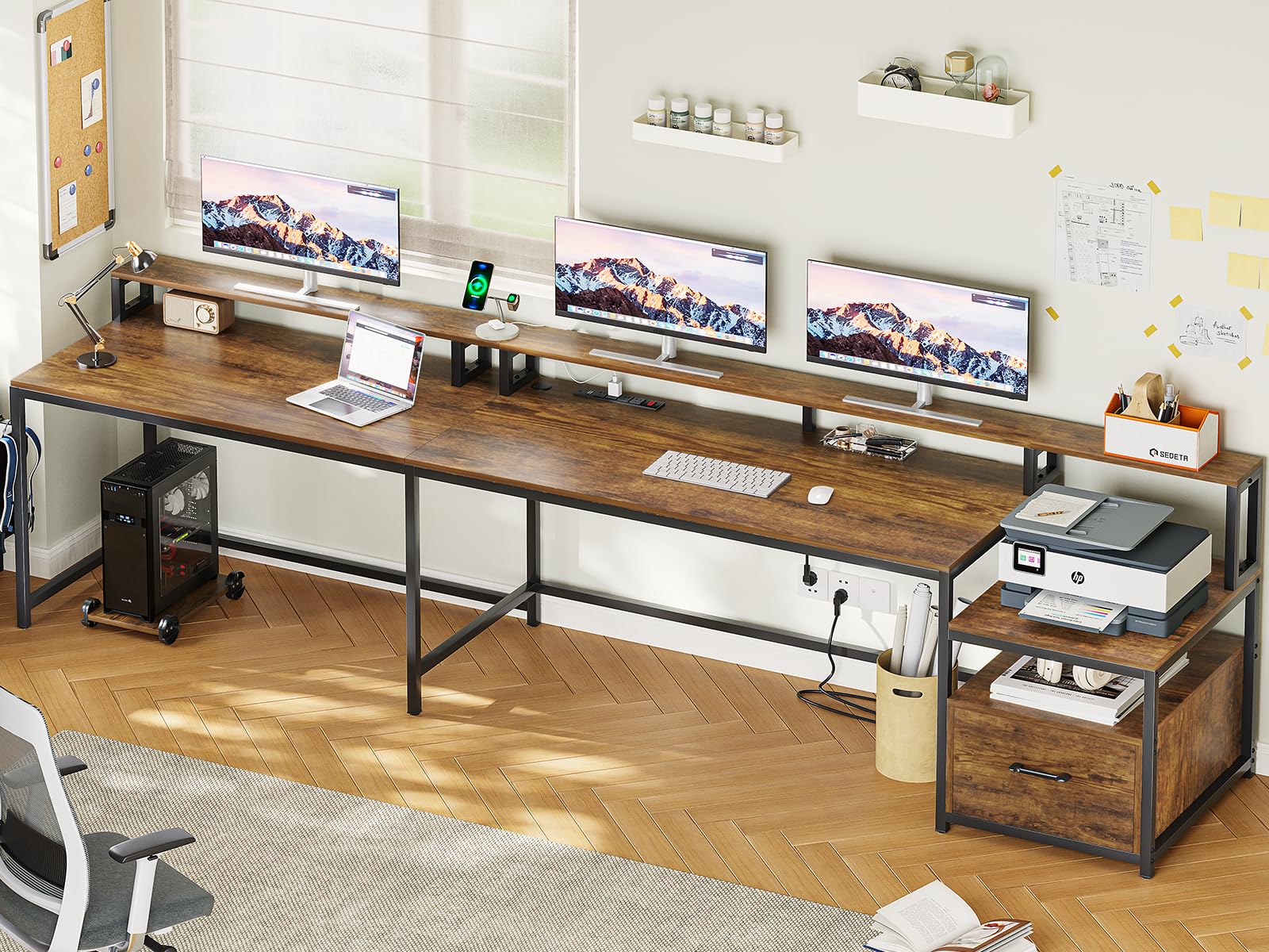SEDETA L Shaped Desk, 66" Home Office Desk with File Drawer & Power Outlet