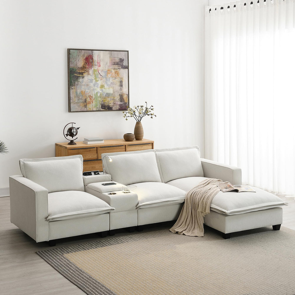 Modern Sectional Comfy Cloud Sofa,4 Seat Chenille Modular Couch