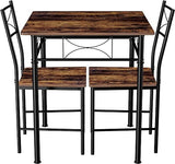 3-Piece Metal and Wood Indoor Modern Square Dining Table Furniture Set