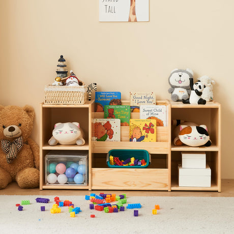 Montessori Bookshelf and Toy Storage | 3-Section Kids Bookshelf for Organizing Books