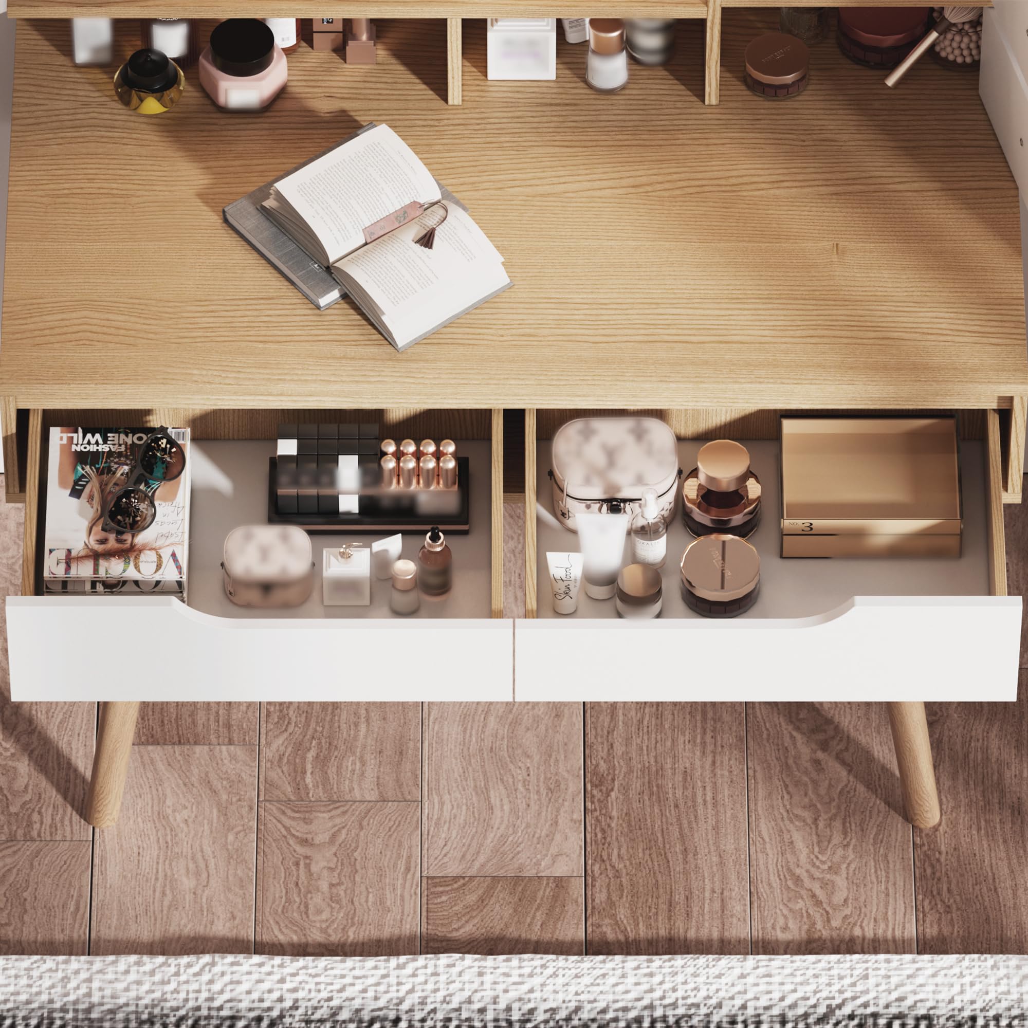 Vanity Desk with Mirror and Lights, Vanity Desk with Drawers, Makeup Vanity Dressing