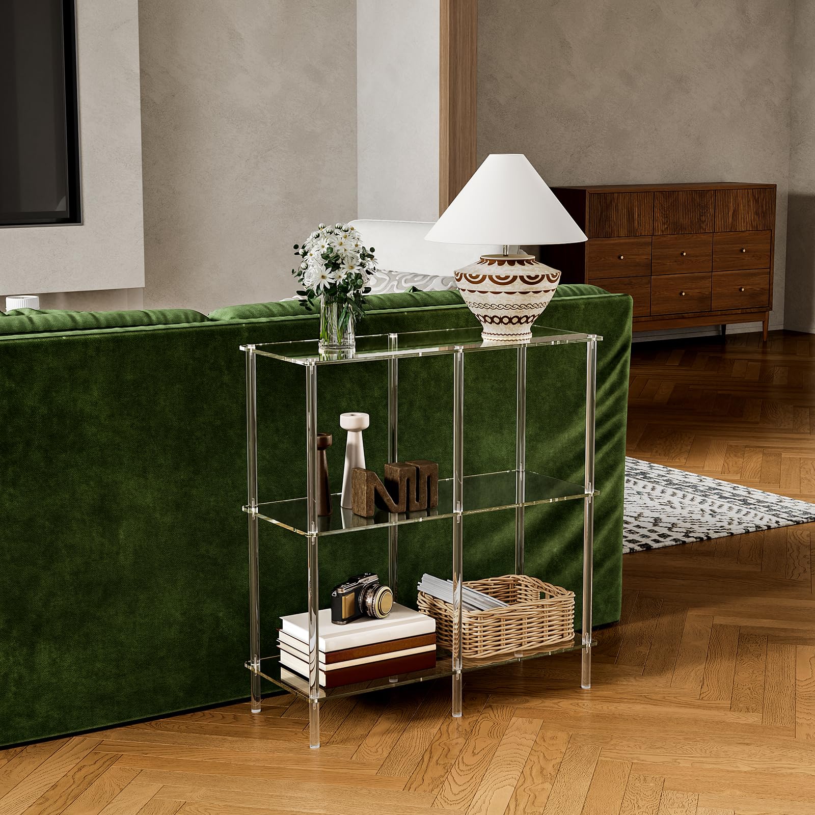 Clear Acrylic Console Table - 3-Tier Entryway Table with Open Shelves