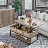 Lift Top Coffee Table with Hidden Compartments & Open Shelf