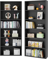 6-Tier Open Bookcase and Bookshelf, Floor Standing Wood Display Storage Shelves 71 Inch Tall Bookcase Home Decor Furniture for Home Office, Living Room, Bed Room, Black