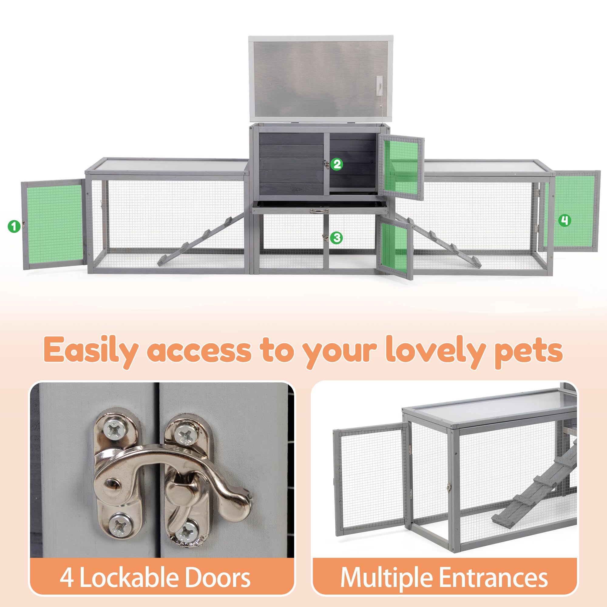 83" L Outdoor Rabbit Hutch, Guinea Pig Cage Indoor Outdoor Wooden Bunny Hutch
