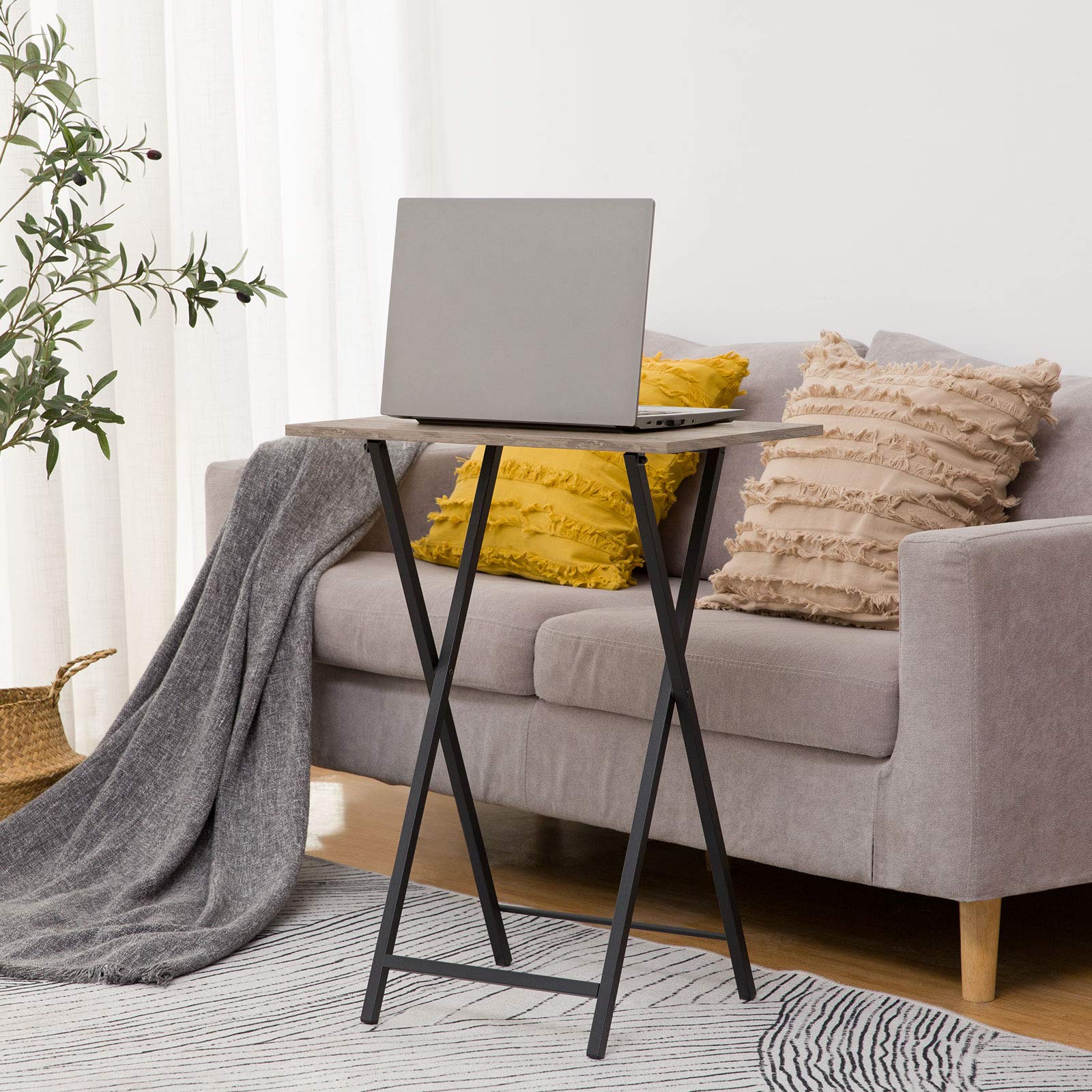 HOOBRO Folding TV Table, TV Tray, Stable Snack Table for Small Space, Portable Sofaside Table, Easy Assembly and Storage, Ideal for Snacks and Meals in Living Room, Greige and Black BG15BZ01