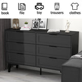 TaoHFE 6 Black Dresser for Bedroom Modern Black Chest of Drawers for Nursery Wood Dresser for Kids Horizontal Dressers & Chests of Drawers for Bedroom Living Room (Black/ 6 Drawer)