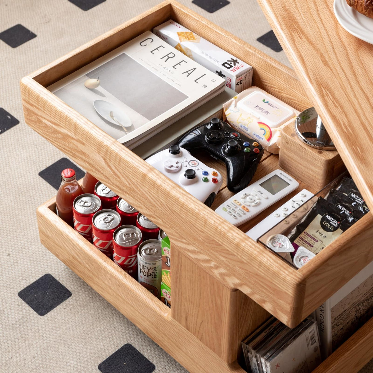 100% Solid Oak Lift Top Coffee Table with Ample Storage, Multifunctional Side Table