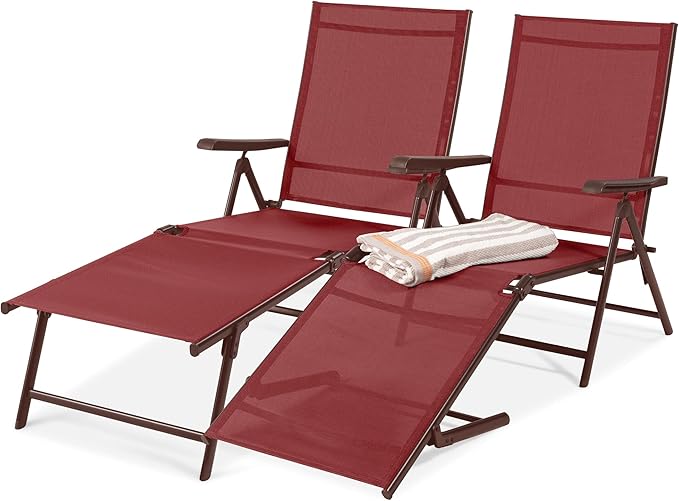 Set of 2 Outdoor Patio Chaise Lounge Chair Adjustable Reclining Folding Pool