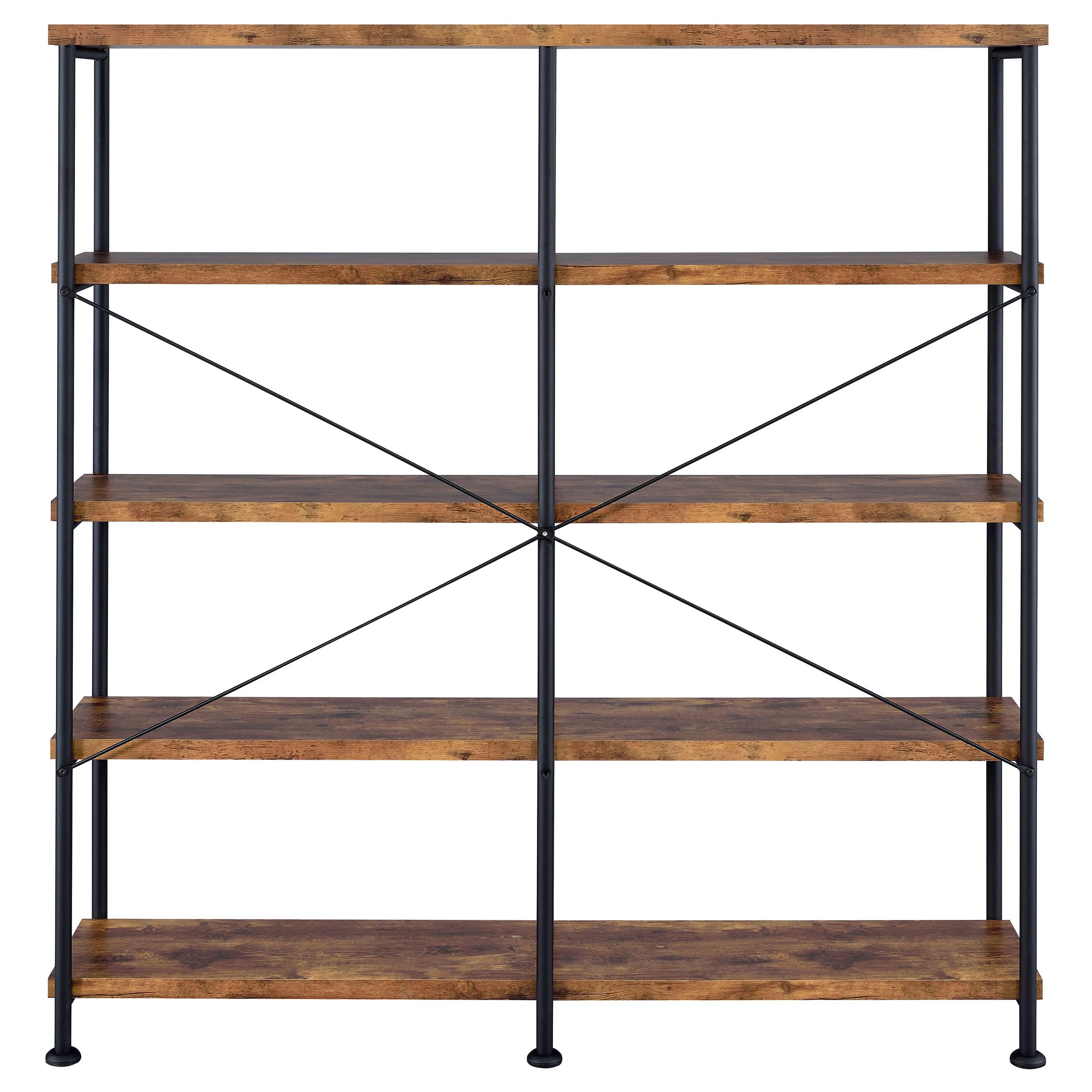 Analiese Rustic Industrial 4-Tier Double Bookcase Etagere Bookshelf Office Storage Book