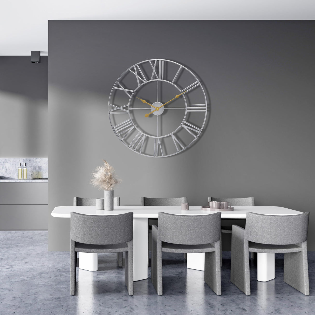 Large Wall Clock for Living Room Decor, (40CM) 16 Inch Wall Clock Decorative, Metal Analog Roman Numeral Wall Clock Modern Wall Clocks - Large Clock Home Decor (Silver)