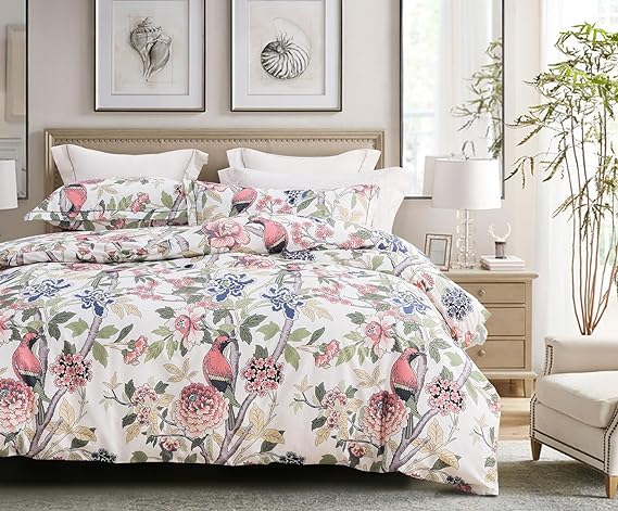 600 Thread Count Cotton White Printed Cotton Comforter Set