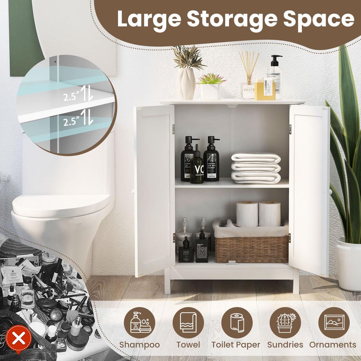 Bathroom Storage Cabinet, Freestanding Bathroom Storage Organizer with Doors