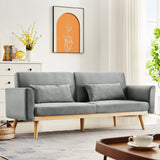 Grey Futon Sofa Bed, Velvet Convertible Sofa Couch Sleeper with Wood Legs & 2 Pillows, Upholstered Loveseat for Small Spaces Living Room Bedroom Furniture, 3 Adjustable Positions, Easy Assembly