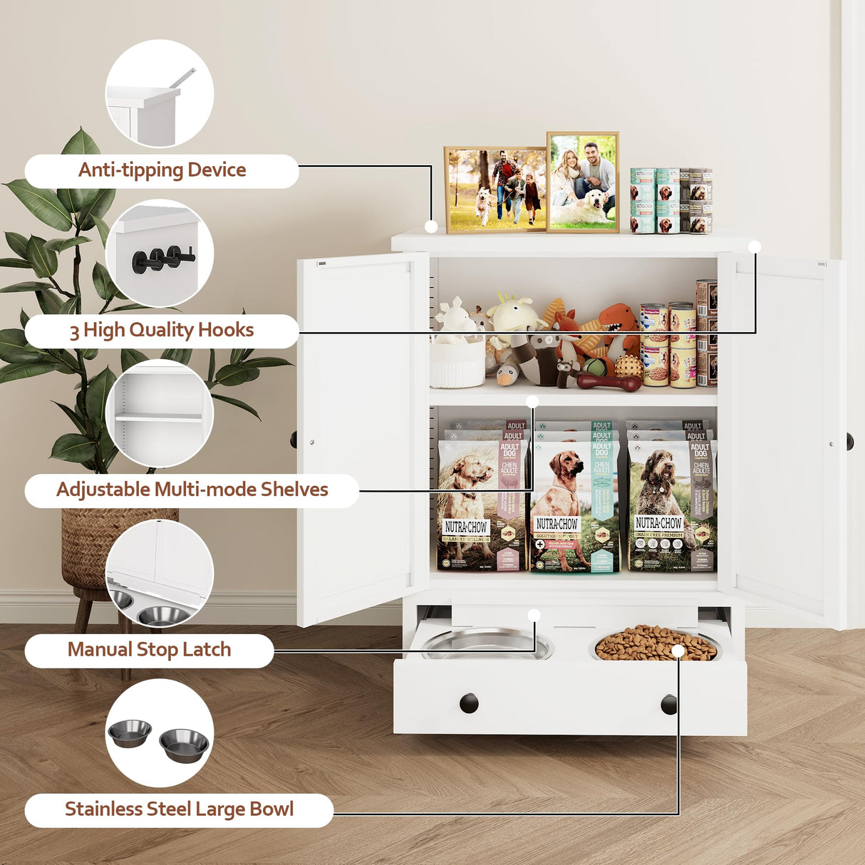 Metal Dog Feeding Station with Storage Cabinet & Elevated Bowls