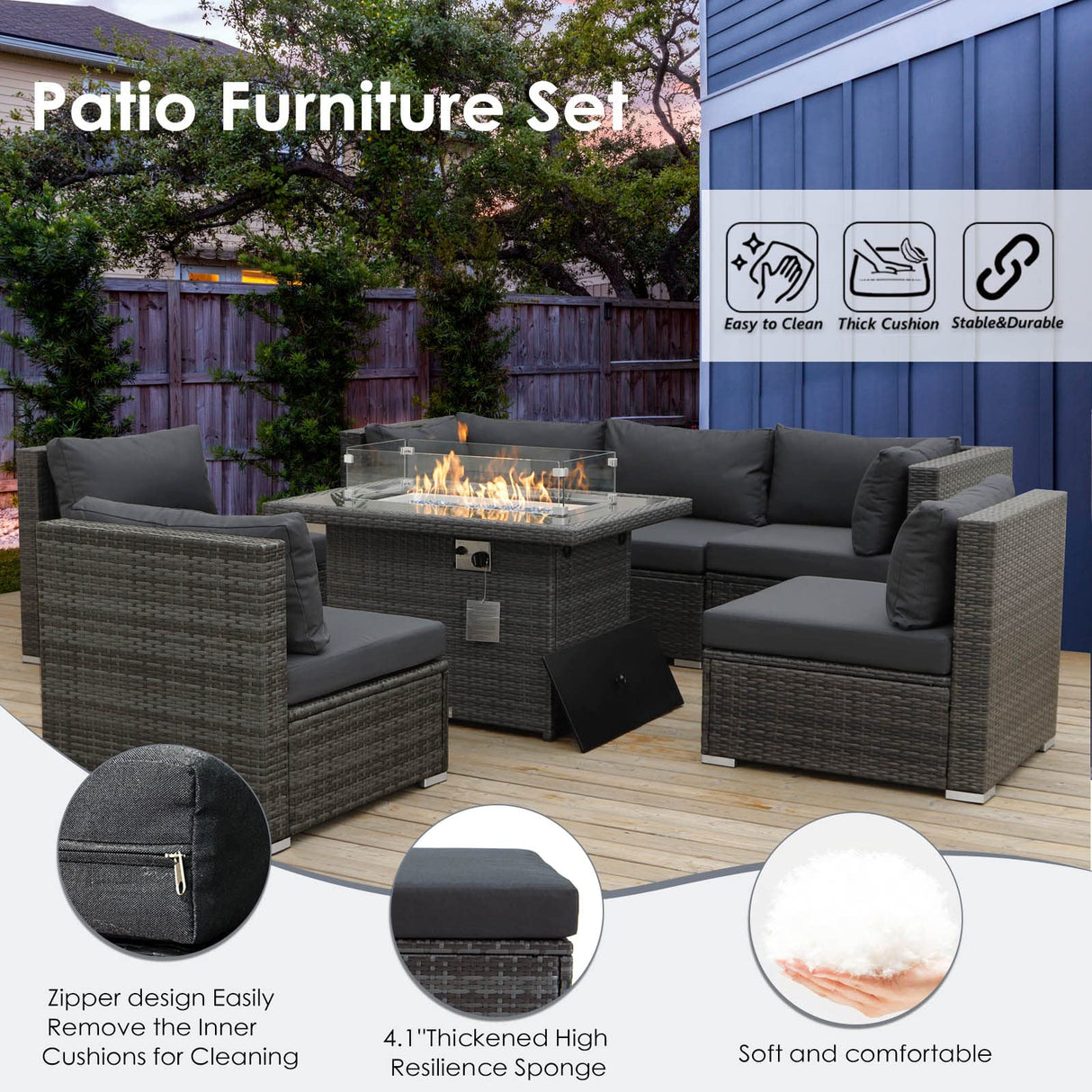 PE Wicker Patio Furniture Set Sectional High Back Large Size Sofa Sets