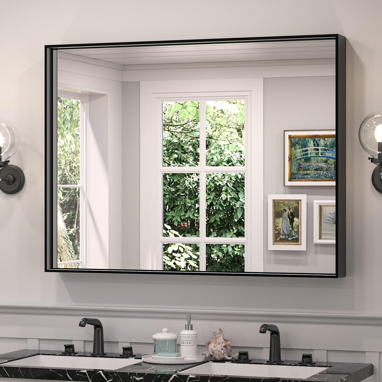 Matte Black Bathroom Mirror for Over Sink 40 x 30 Inch Black Rectangle Metal Framed Bathroom