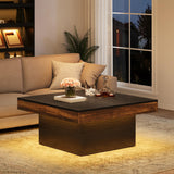 Square Coffee Table with LED Light, 35-inch Modern LED Coffee Table with Storage