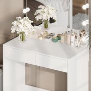 Vanity Desk with Large Mirror and Lights, 35.1 Inch Makeup Vanity Table with 3 Lighting Color Adjustable