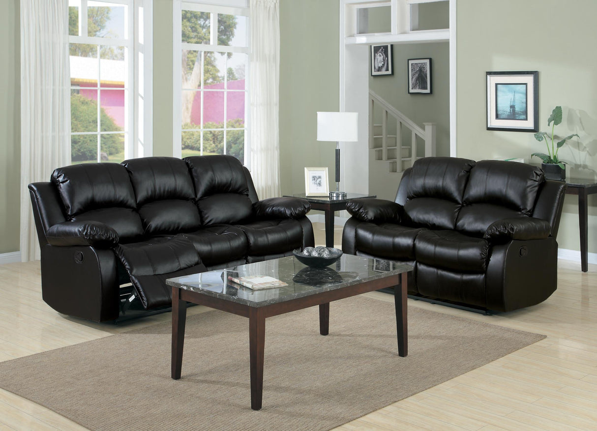 60" Bonded Leather Double Reclining Loveseat, Black