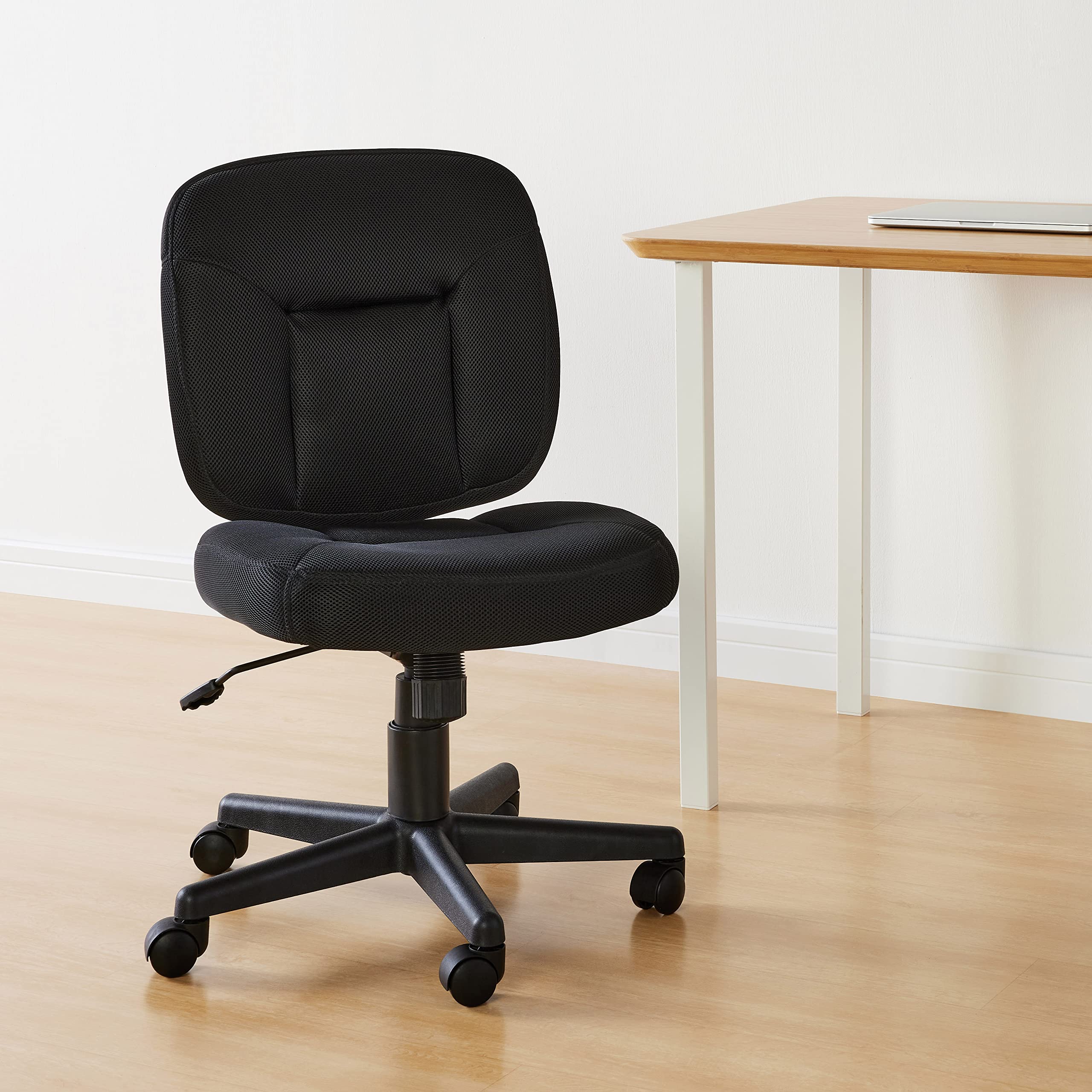Low-Back Adjustable Office Chair - Black Fabric Upholstery