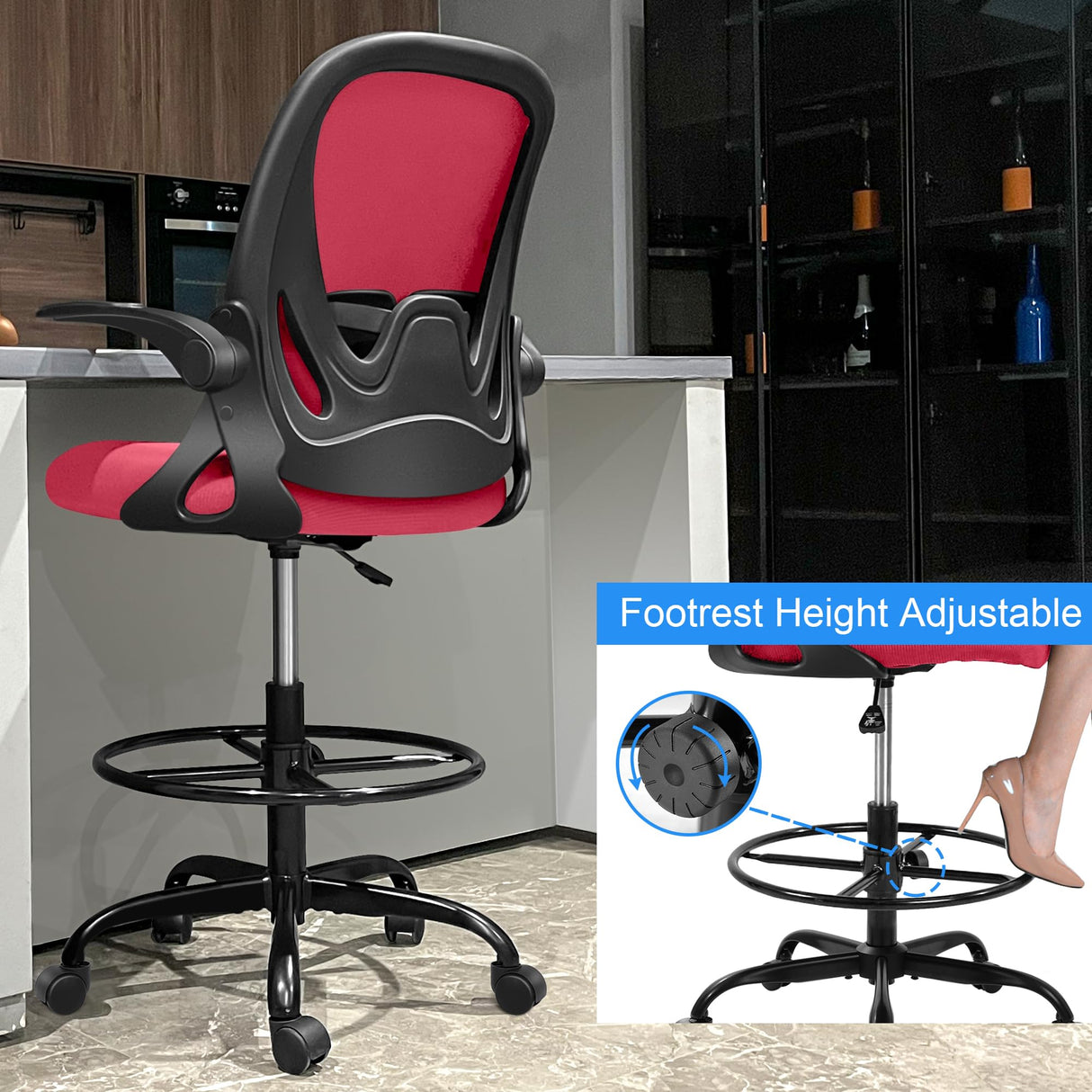 Ergonomic Drafting Chair with Lumbar Support and Adjustable Footrest