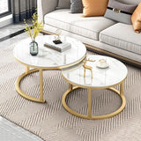 Modern Nesting Coffee Tables Set of 2,Round Center Table with Faux Marble Tabletop