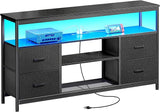 TV Stand Dresser with Power Outlets and LED Lights