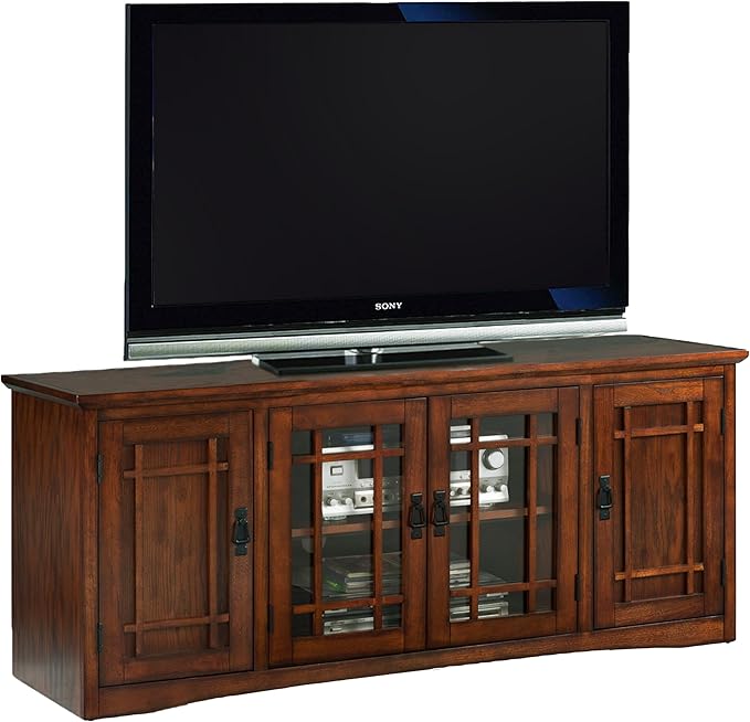 82360 Solid Wood Mission Oak Four Door TV Stand For 65" TVs Universal TV Console