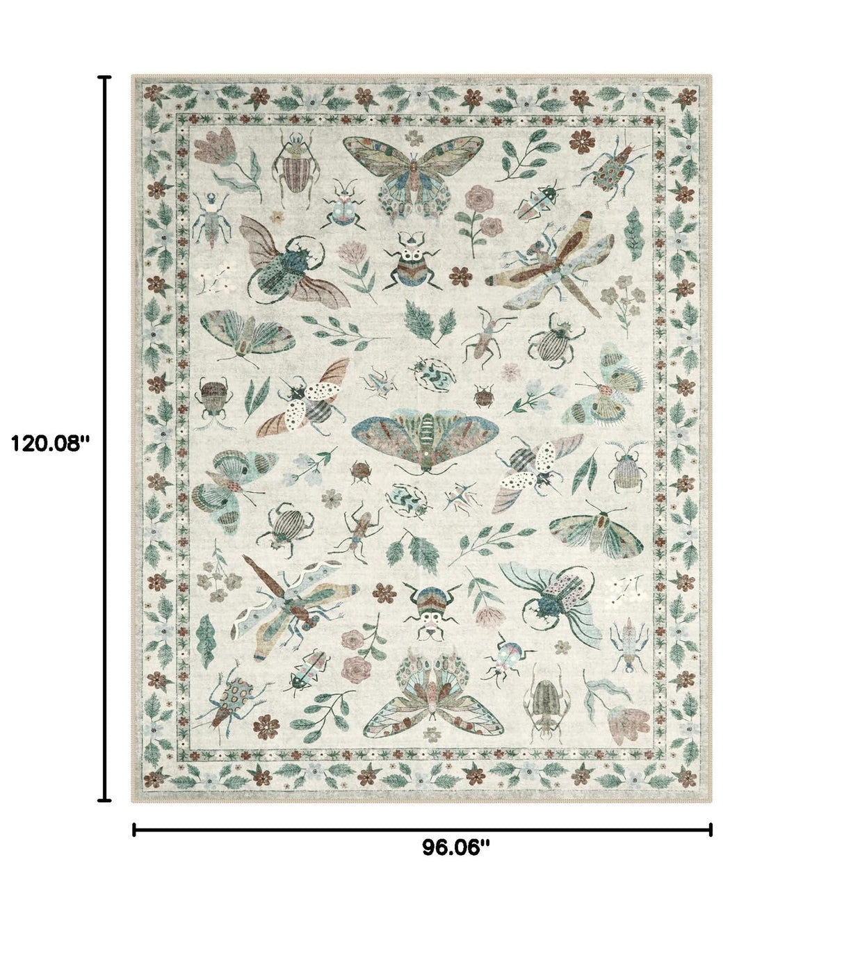 Insect Washable Area Rug 8x10 - Soft Non-Slip Bedroom Carpet