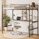 Twin Size Loft Bed with Desk, Multifunctional Metal Loft Bed Frame with Ladder and Full